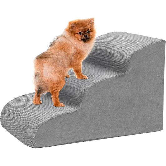 , Dog Stairs for Small Dogs, 3 Steps High Density Foam Dog Ramp, Extra Wide Non-Slip Pet Steps for High Beds or Couch, Soft Foam Doggie Ladder for Dogs Injured, Older Pets, Small Cats, Gray
