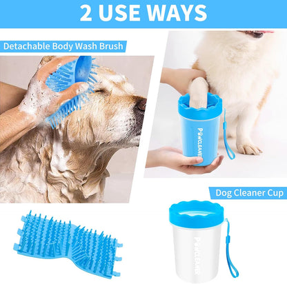 Professional 7 in 1 Dog Paw Cleaner for Dogs & Cats - Includes 1 Portable Paw Washer, 1 Bath Brush, 2 Dog Toothbrushes and 3 Absorbent Towels Note: Fits Paws 1.5 to 2.5 Inches Wide (Medium, Blue)